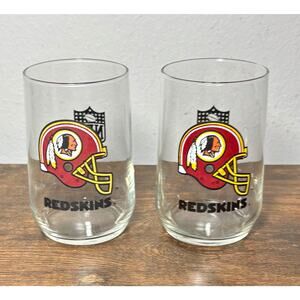 Vintage Washington Redskins NFL Glass Lowball Glasses Set of 2 4.5” 16oz